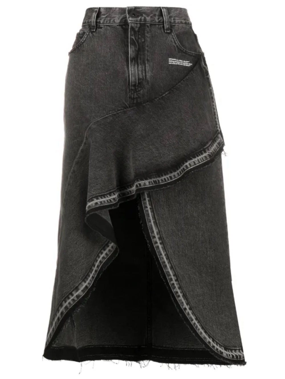 Off-White Denim Maxi Skirt asymmetrical hem condition black grey logo EUC - Picture 2 of 12